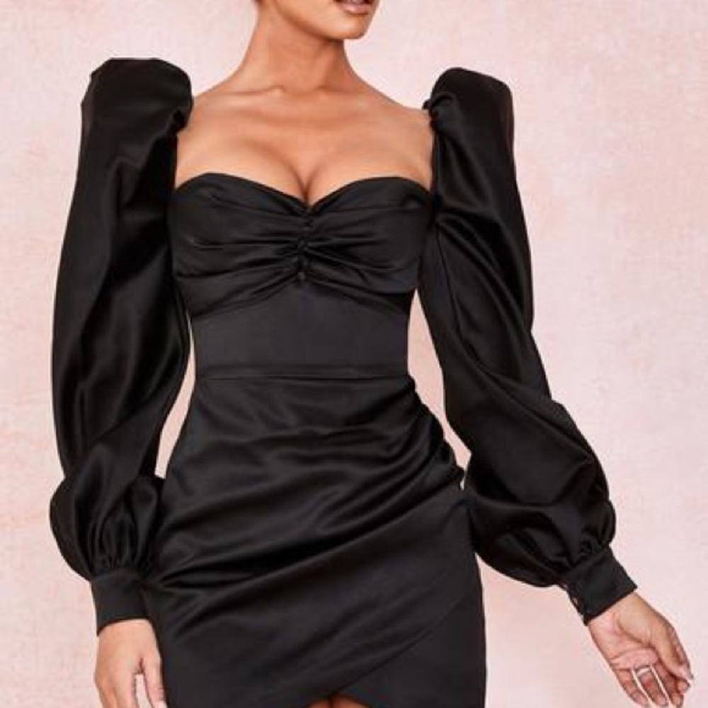 🌸House Of CB 'Cherie' Black Satin Puff Dress🌸
